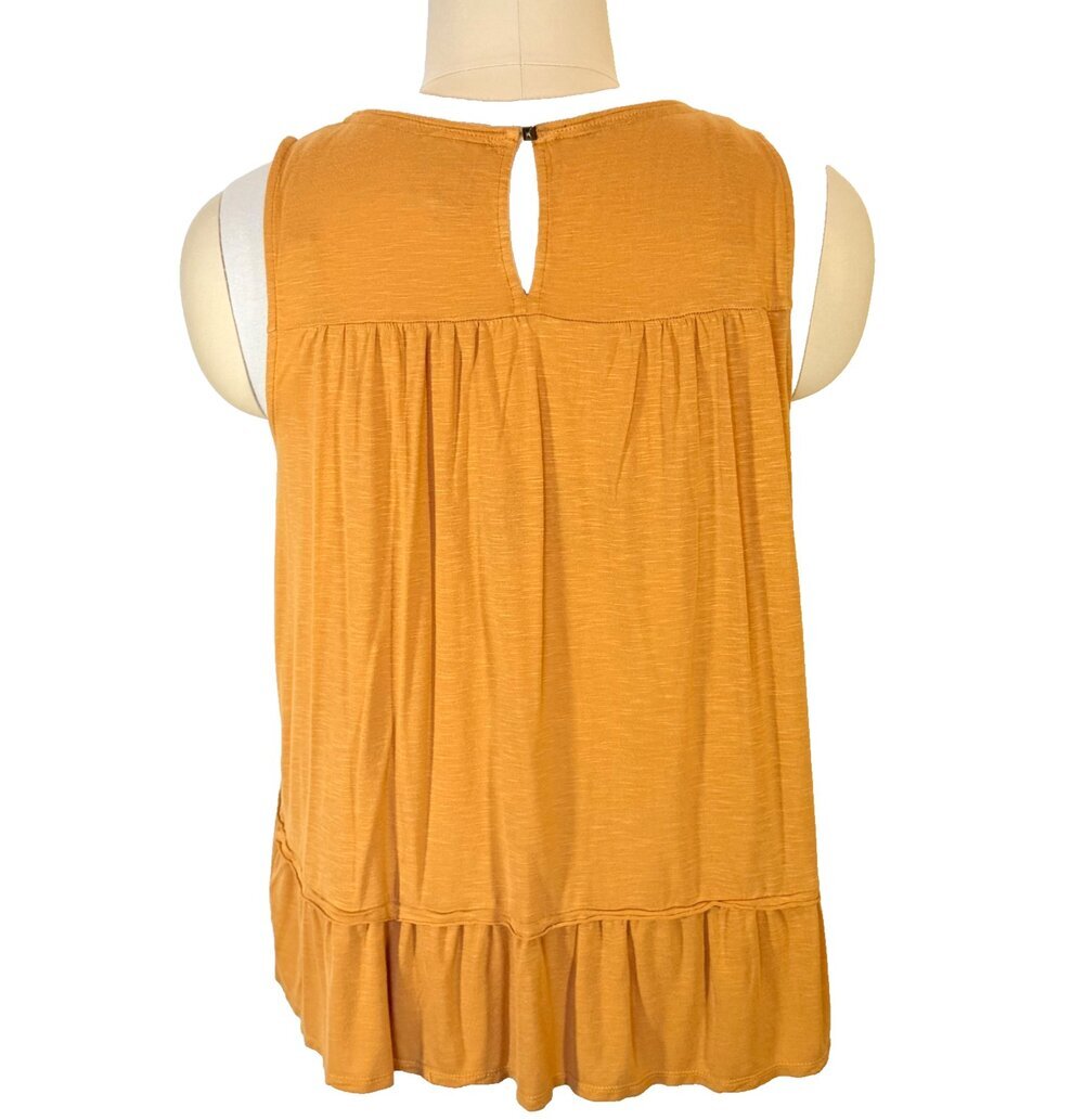 Knox Rose Tank Top Women's XXL Mustard Yellow Boho Swiss Dot Ruffle Hem - Picture 4 of 10